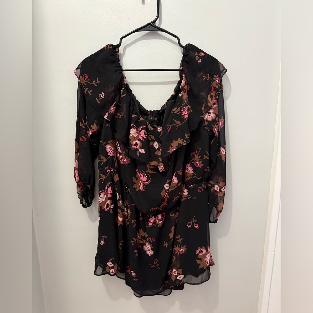 Lane Bryant Black and Pink Floral Blouse